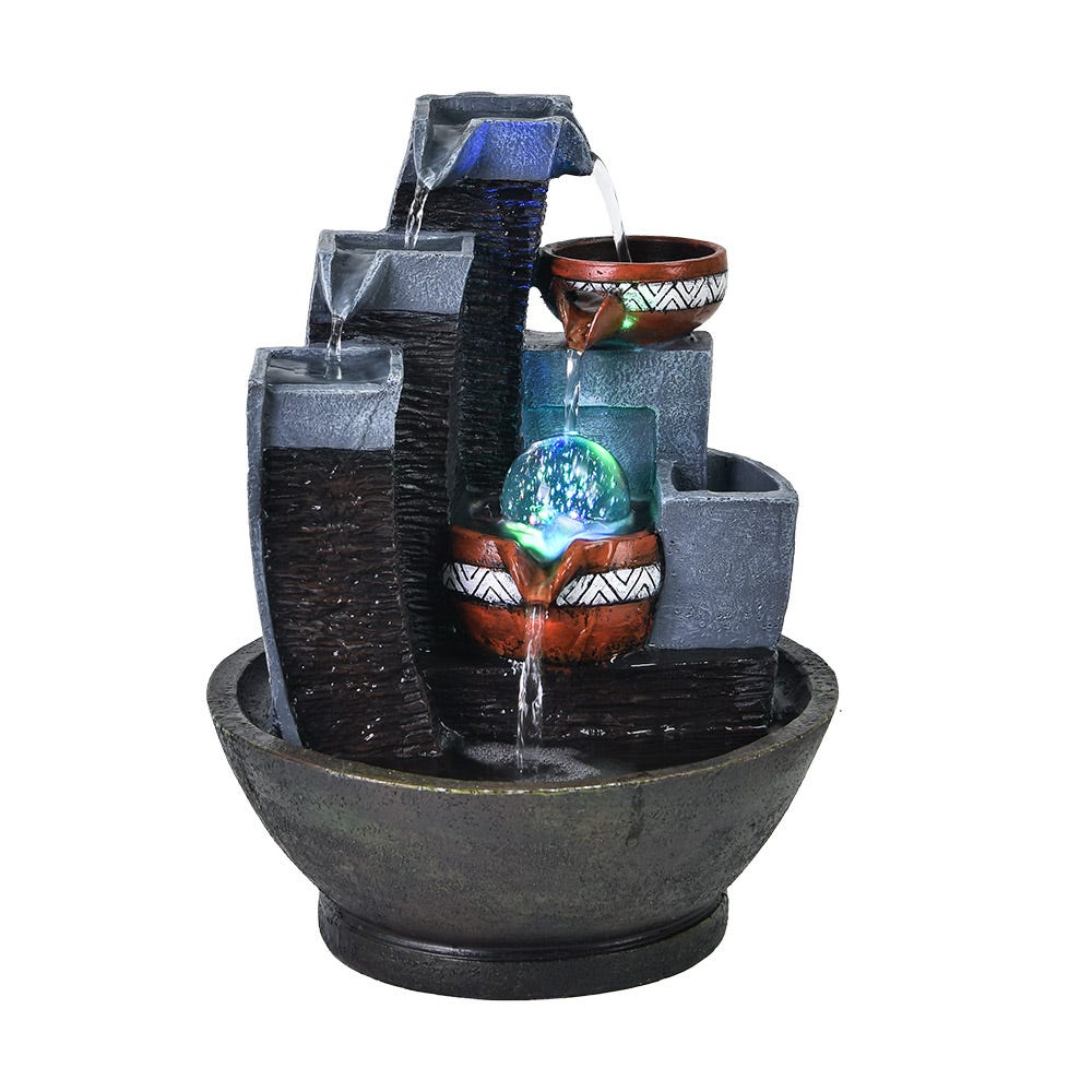 AW21 Stalaca Geomantic Stone Finish Fountain w/Rolling Ball,Colored light and Pump, 24x24x31cm