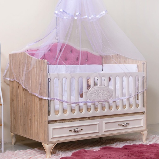 [BED-Dan-00357] Golden Crib 80x130 with 2 Drawers and Led