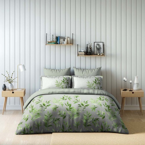 [HOM-Dan-00952] GREEN SERENE Digital Printed 4 Pcs Set(1 Comforter_240x260 CM Plus 1 Fitted_180x200Plus30CMPlus 2 HorW Pillow_50x75CM) LT GREEN GS004